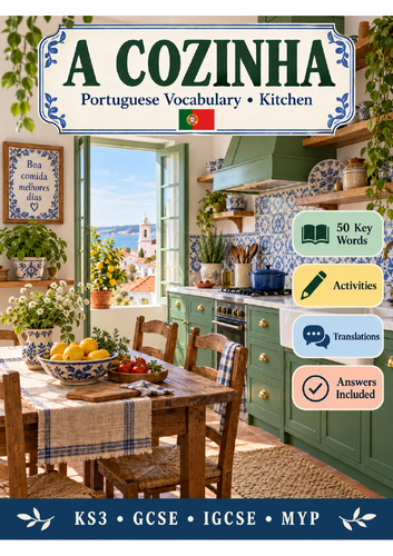Portuguese A Cozinha – Kitchen Vocabulary Workbook | European Portuguese | KS3 IGCSE MYP | 50 Words