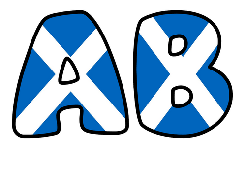 Large Scotland Flag Bubble Letters | Bulletin Board Letters | Printable A-Z and 0-9