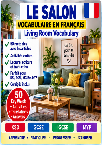 French Le Salon – Living Room Vocabulary Workbook | KS3 GCSE IGCSE MYP | 50 Words + Answers