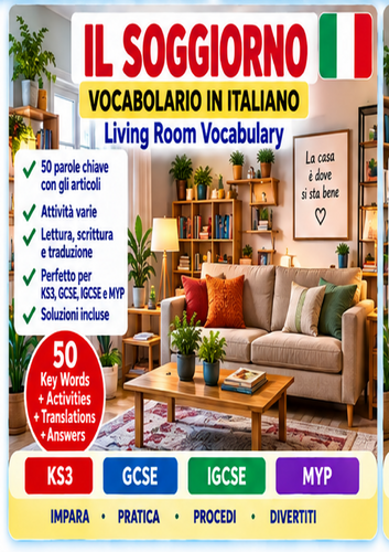 Italian Il Soggiorno – Living Room Vocabulary Workbook | KS3 GCSE IGCSE MYP | 50 Words + Answers