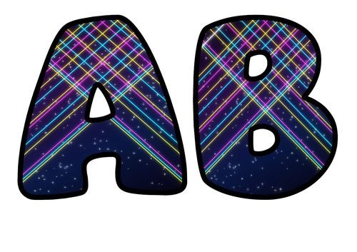 Bubble Letters Neon Lattice Spectrum | Printable Alphabet Display Pack | A-Z and 0-9