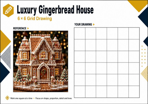 Gingerbread House Grid Drawing Worksheet | Christmas Art KS3 KS4
