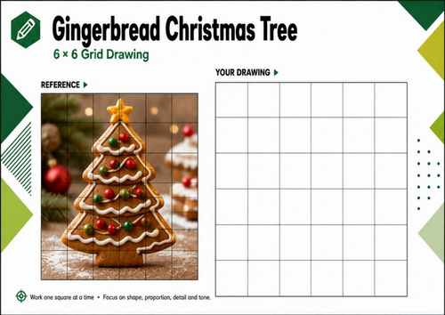 Gingerbread Christmas Tree Grid Drawing Worksheet | Festive Art Activity