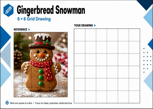 Gingerbread Snowman Grid Drawing Worksheet | Christmas Art KS3 KS4
