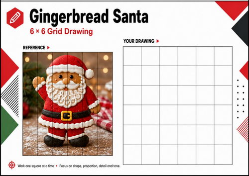Gingerbread Santa Grid Drawing Worksheet | Christmas Art Activity KS3 KS4