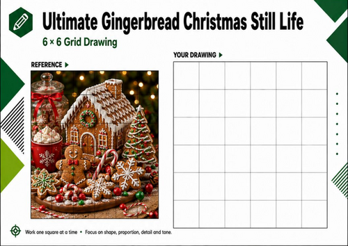 Ultimate Gingerbread Christmas Still Life Grid Drawing | KS3 KS4 Art