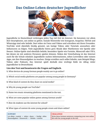 German Reading Comprehension – The Online Lives of German Teenagers
