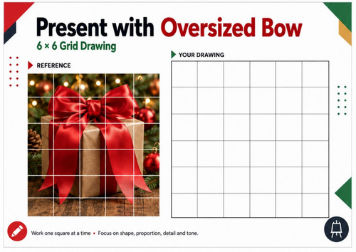Present with Oversized Bow – Grid Drawing Worksheet
