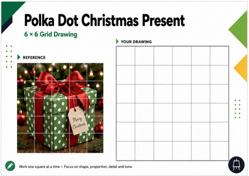 Polka Dot Christmas Present – Grid Drawing Worksheet