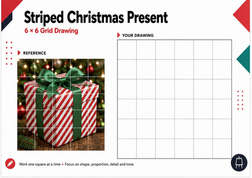 Striped Christmas Present – Grid Drawing Worksheet
