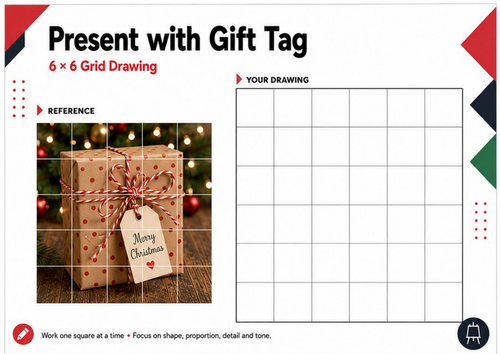Present with Gift Tag – Grid Drawing Worksheet