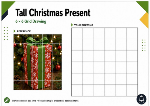 Tall Christmas Present – Grid Drawing Worksheet