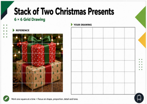 Stack of Two Christmas Presents – Grid Drawing Worksheet