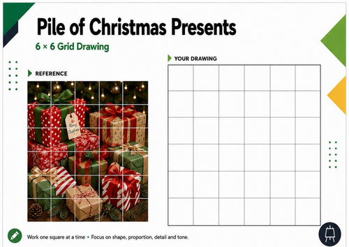 Pile of Christmas Presents – Grid Drawing Worksheet