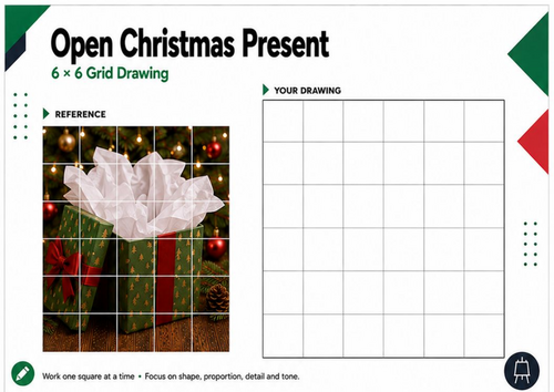 Open Christmas Present – Grid Drawing Worksheet