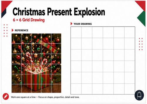 Christmas Present Explosion – Grid Drawing Worksheet