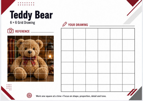 Teddy Bear Grid Drawing Worksheet | Christmas Art Activity