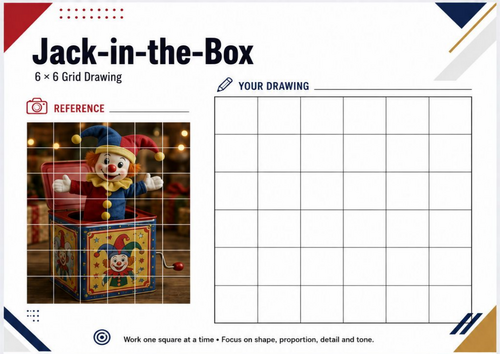 Jack-in-the-Box Grid Drawing Worksheet | Christmas Art