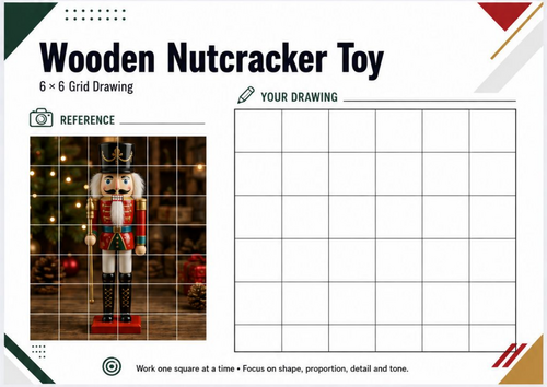 Christmas Nutcracker Grid Drawing Worksheet | Festive Art Activity