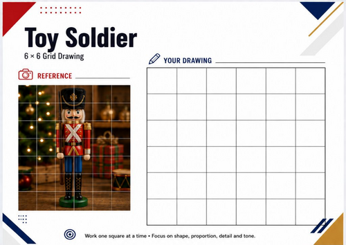 Christmas Toy Soldier Grid Drawing Worksheet | KS3 KS4 Art