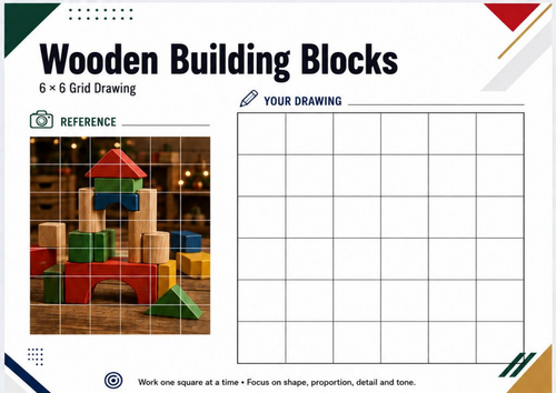 Wooden Building Blocks Grid Drawing Worksheet | Christmas Art