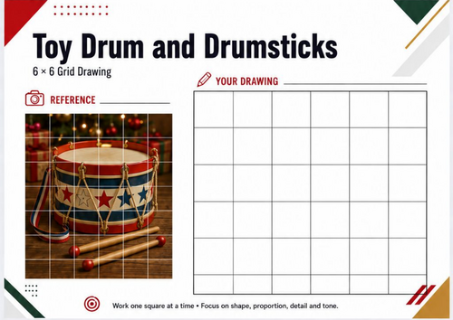 Christmas Toy Drum Grid Drawing Worksheet | Festive Art Activity