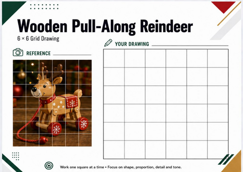 Wooden Reindeer Grid Drawing Worksheet | Christmas Art Activity