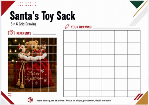 Santa’s Toy Sack Grid Drawing Worksheet | Christmas Art