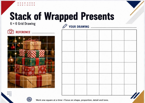 Christmas Presents Grid Drawing Worksheet | Festive Art Activity