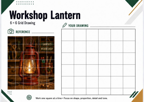 Christmas Workshop Lantern Grid Drawing Worksheet | KS3 KS4 Art