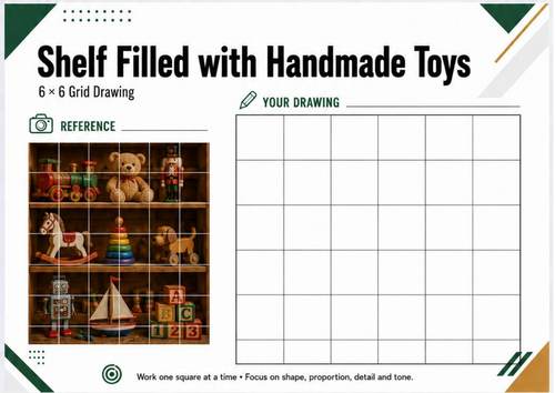 Santa’s Handmade Toys Grid Drawing Worksheet | Christmas Art