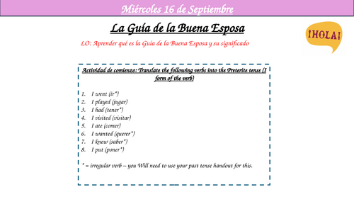 Guia de la buena esposa lesson - AQA A-Level Spanish unit 1