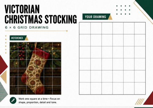 Victorian Christmas Stocking Grid Drawing Worksheet | Festive Art Activity