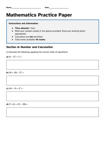 Maths Assessment - Year 7