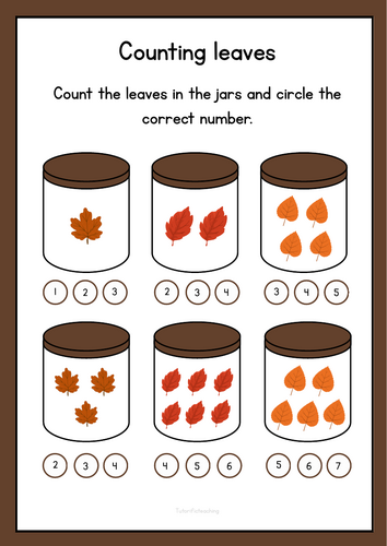 Counting leaves | EYFS Maths | Autumn worksheet