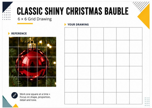 Classic Shiny Christmas Bauble – Grid Drawing Worksheet