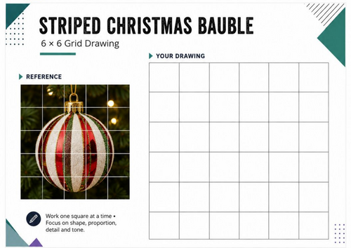 Striped Christmas Bauble – Grid Drawing Worksheet