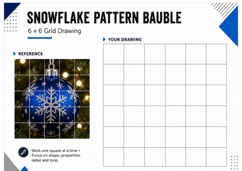 Snowflake Pattern Bauble – Christmas Grid Drawing Worksheet