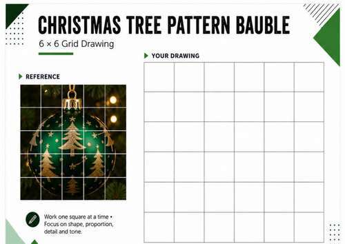 Christmas Tree Pattern Bauble – Grid Drawing Worksheet