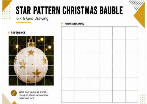 Star Pattern Christmas Bauble – Grid Drawing Worksheet