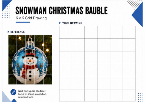 Snowman Christmas Bauble – Grid Drawing Worksheet