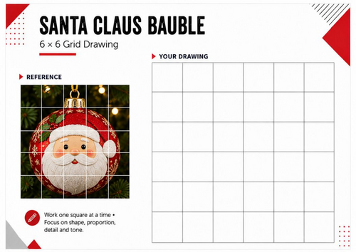 Santa Claus Bauble – Christmas Grid Drawing Worksheet