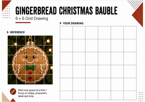 Gingerbread Christmas Bauble – Grid Drawing Worksheet