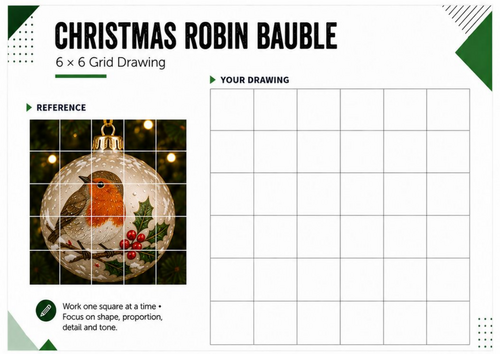 Christmas Robin Bauble – Grid Drawing Worksheet