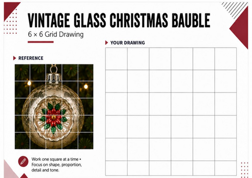 Vintage Glass Christmas Bauble – Grid Drawing Worksheet