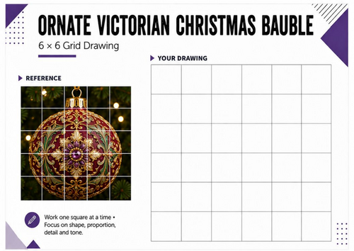 Ornate Victorian Christmas Bauble – Grid Drawing Worksheet