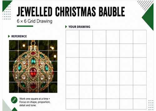 Jewelled Christmas Bauble – Grid Drawing Worksheet