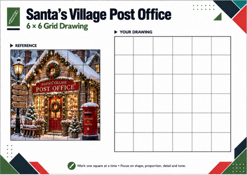 Santa’s Village Post Office – Christmas Grid Drawing Worksheet