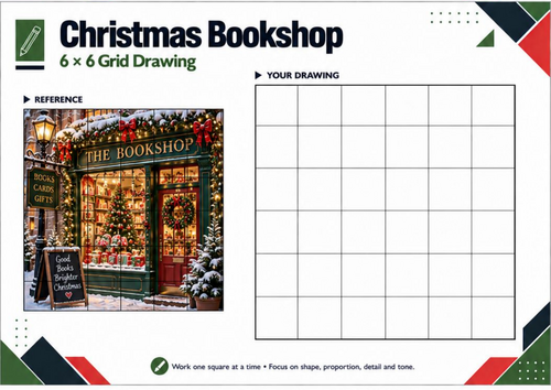Christmas Bookshop – Festive Grid Drawing Worksheet