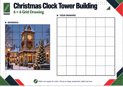 Christmas Clock Tower Building – Grid Drawing Worksheet